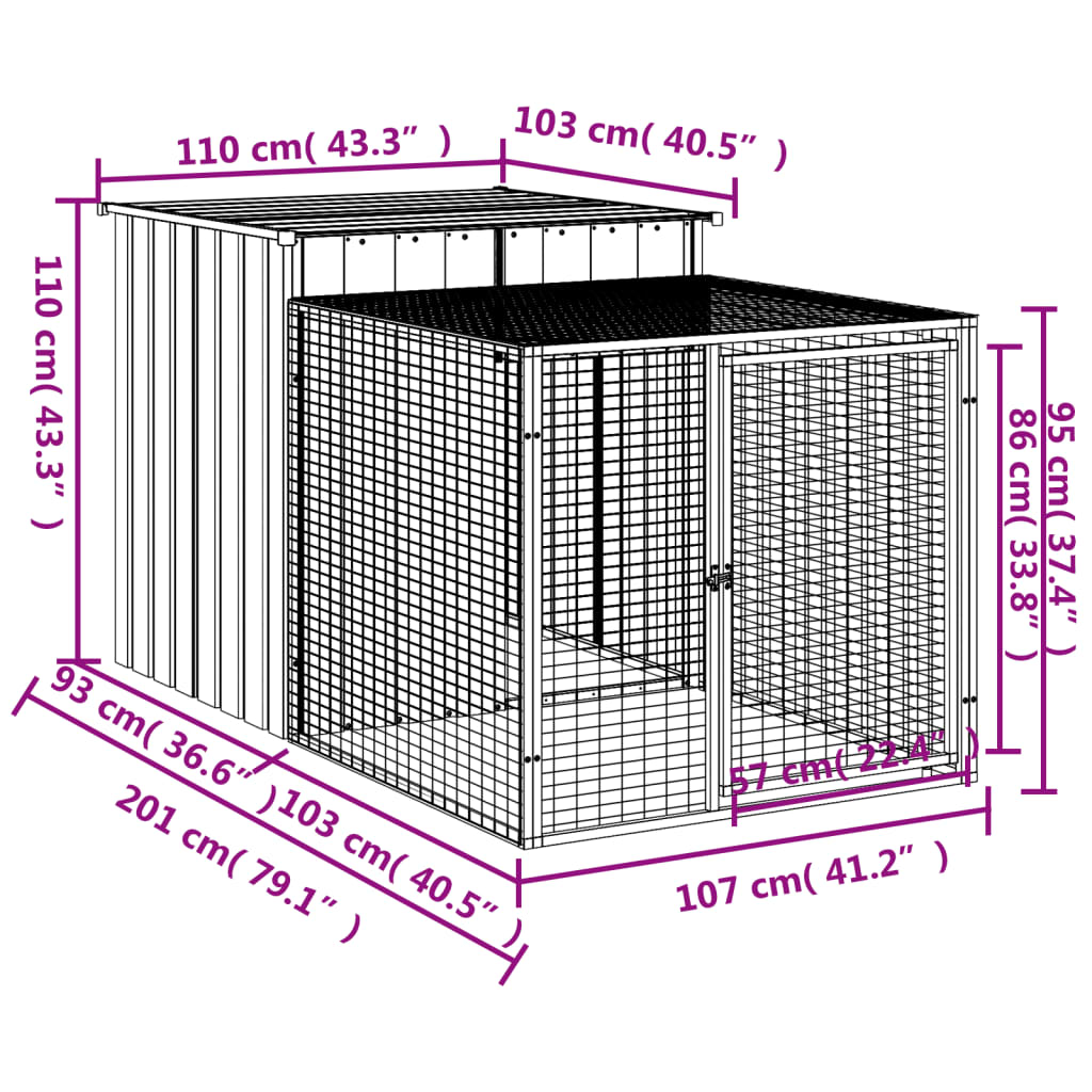 NNEVL Chicken Cage with Run Light Grey 110x201x110 cm Galvanised Steel