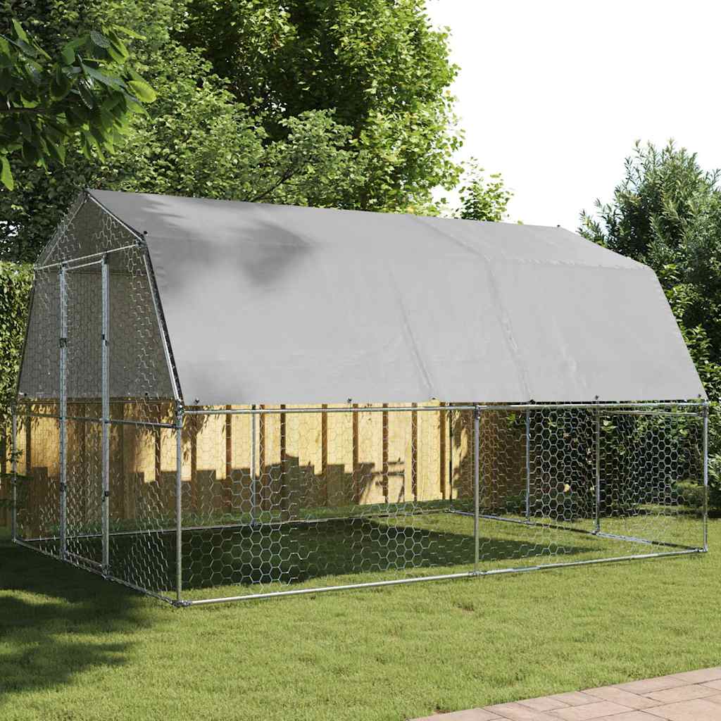 NNEVL Chicken Cage with Roof and Door Silver Galvanised Steel