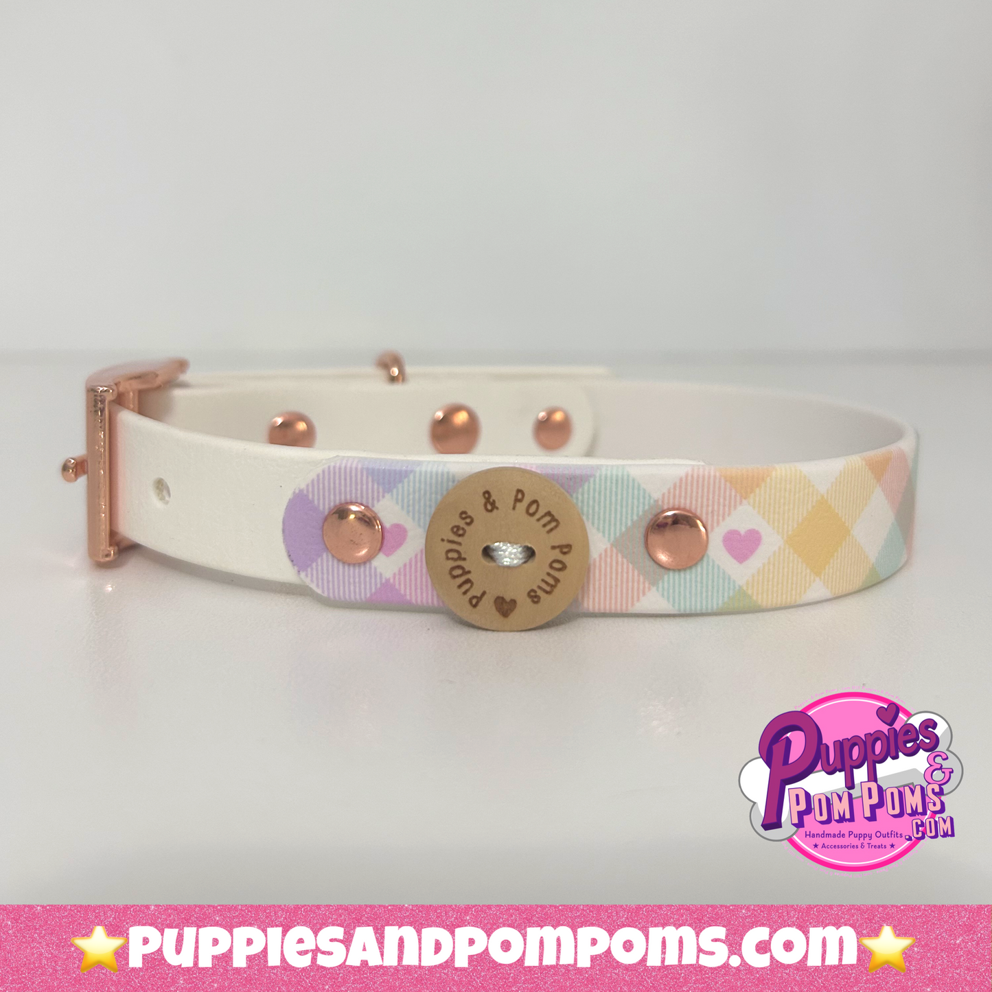 Handmade Dog Collar - Pastel Vichy - White