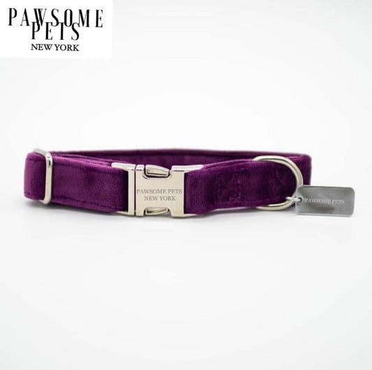 SMALL SIZE DOG & CAT COLLAR - DARK PURPLE VELVET