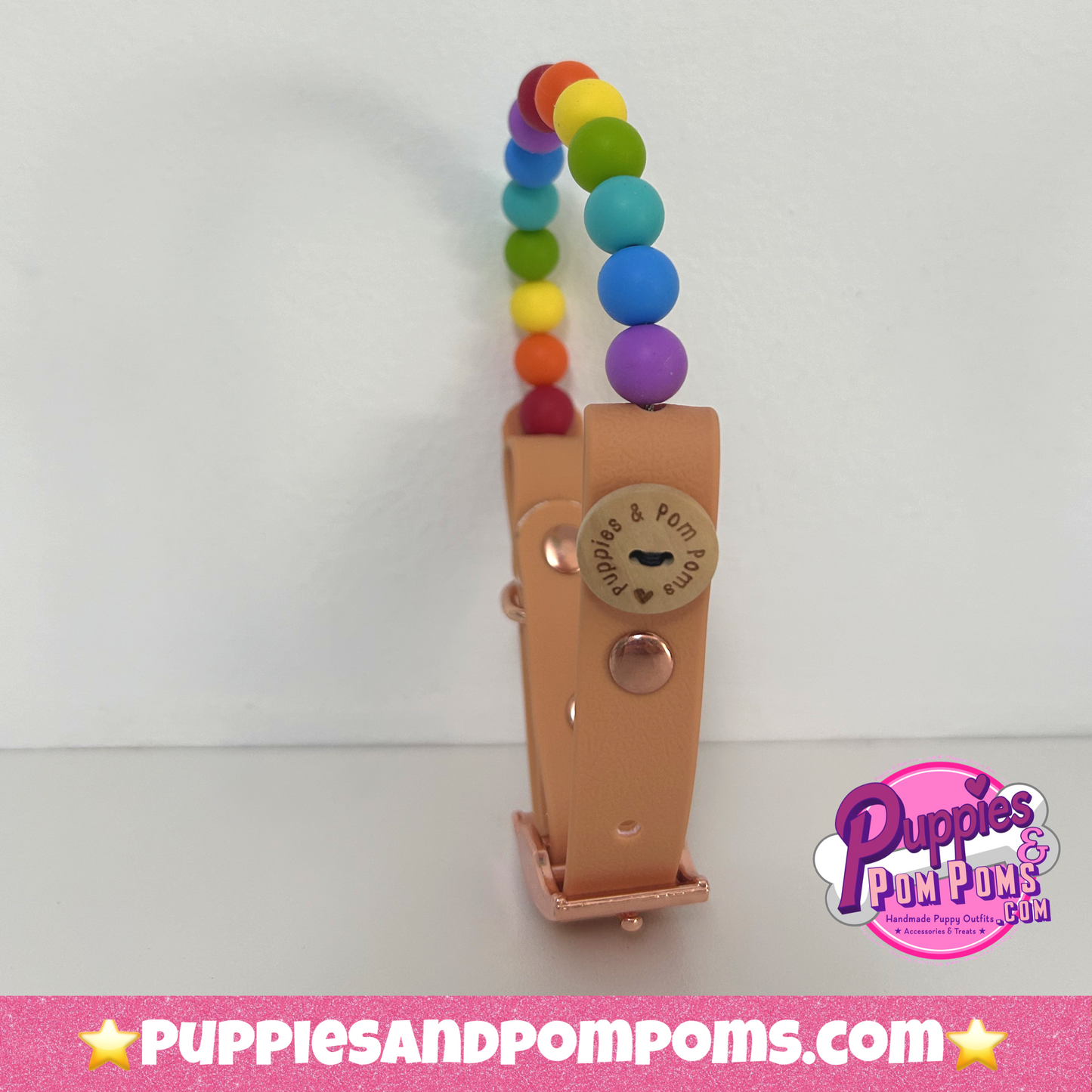 Handmade Rainbow Bead Dog Collar Vegan Leather