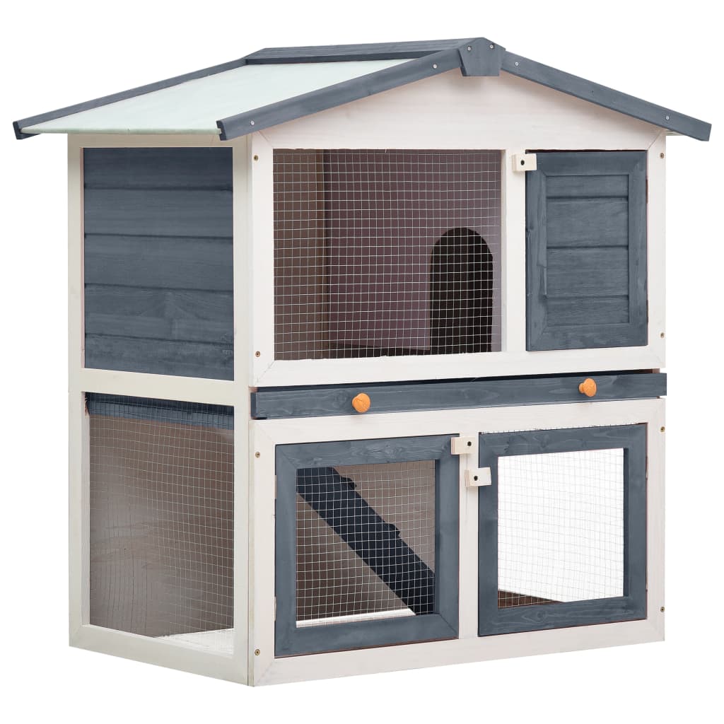 NNEVL Outdoor Rabbit Hutch 3 Doors Grey Wood