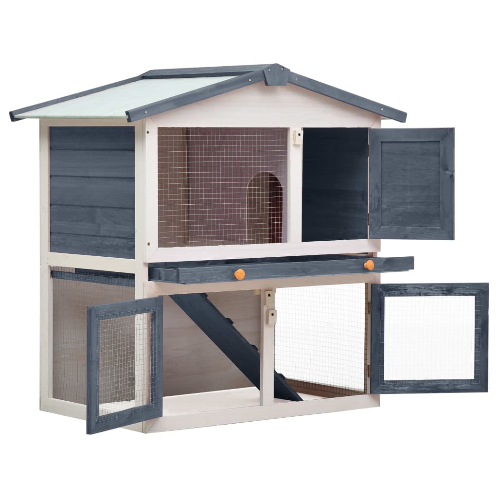 NNEVL Outdoor Rabbit Hutch 3 Doors Grey Wood
