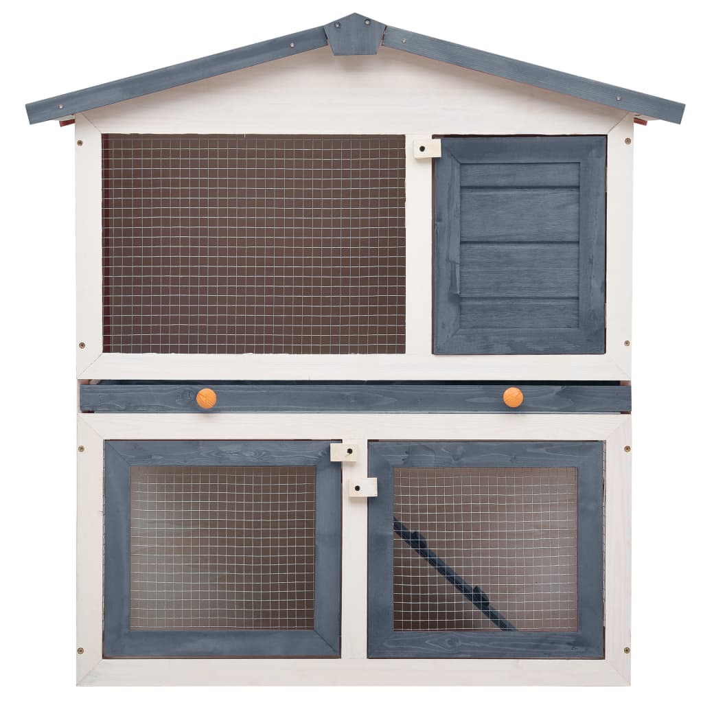 NNEVL Outdoor Rabbit Hutch 3 Doors Grey Wood