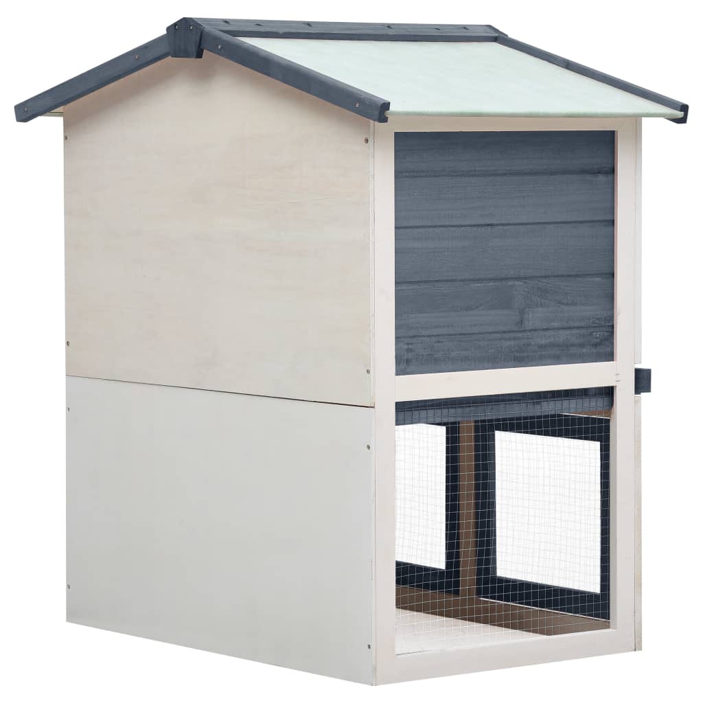 NNEVL Outdoor Rabbit Hutch 3 Doors Grey Wood