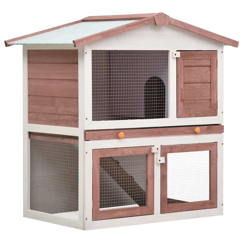 NNEVL Outdoor Rabbit Hutch 3 Doors Brown Wood