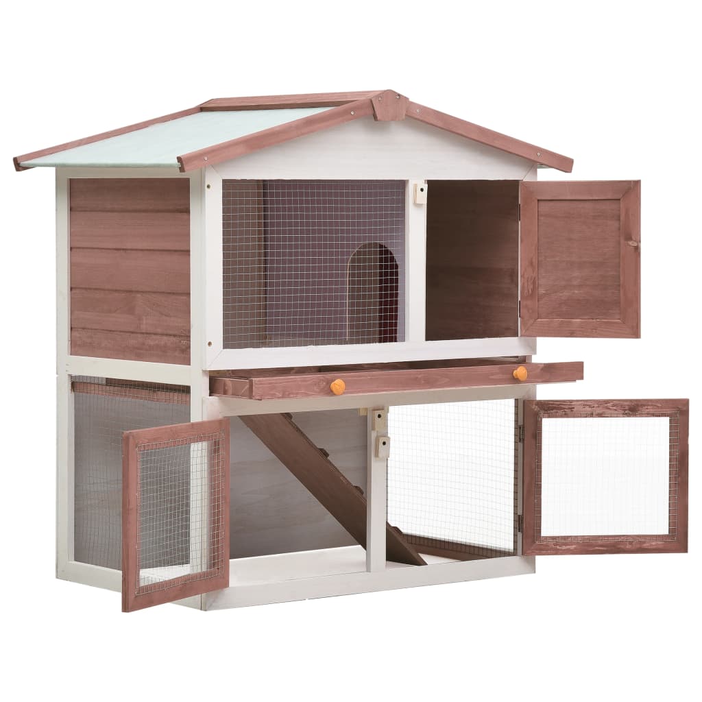 NNEVL Outdoor Rabbit Hutch 3 Doors Brown Wood