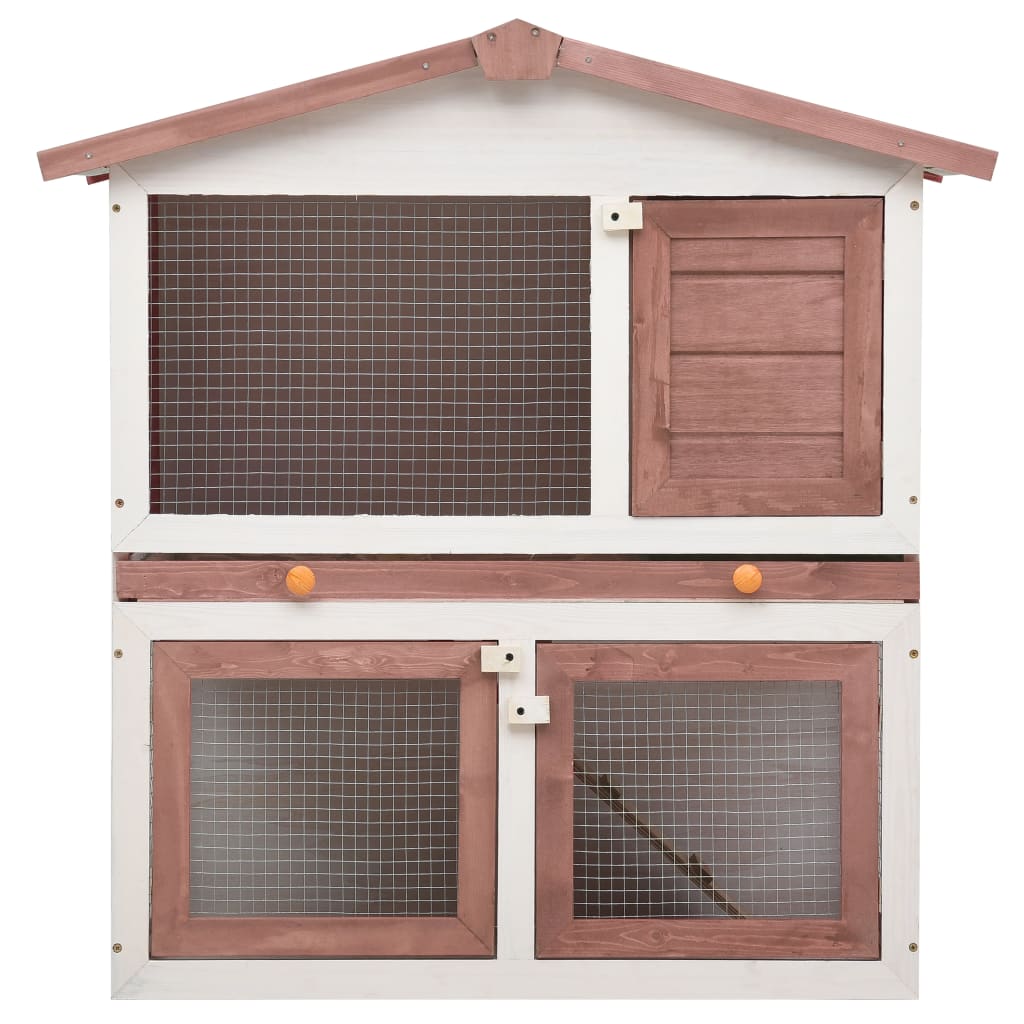 NNEVL Outdoor Rabbit Hutch 3 Doors Brown Wood