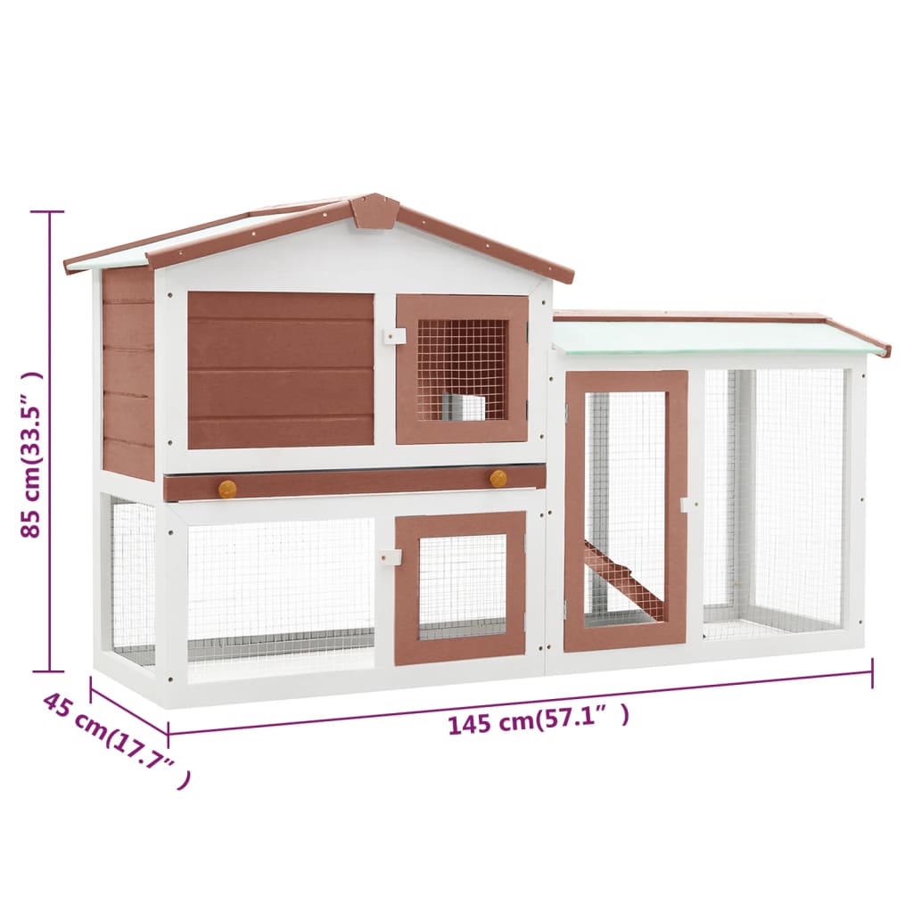 NNEVL Outdoor Large Rabbit Hutch Brown and White 145x45x85 cm Wood