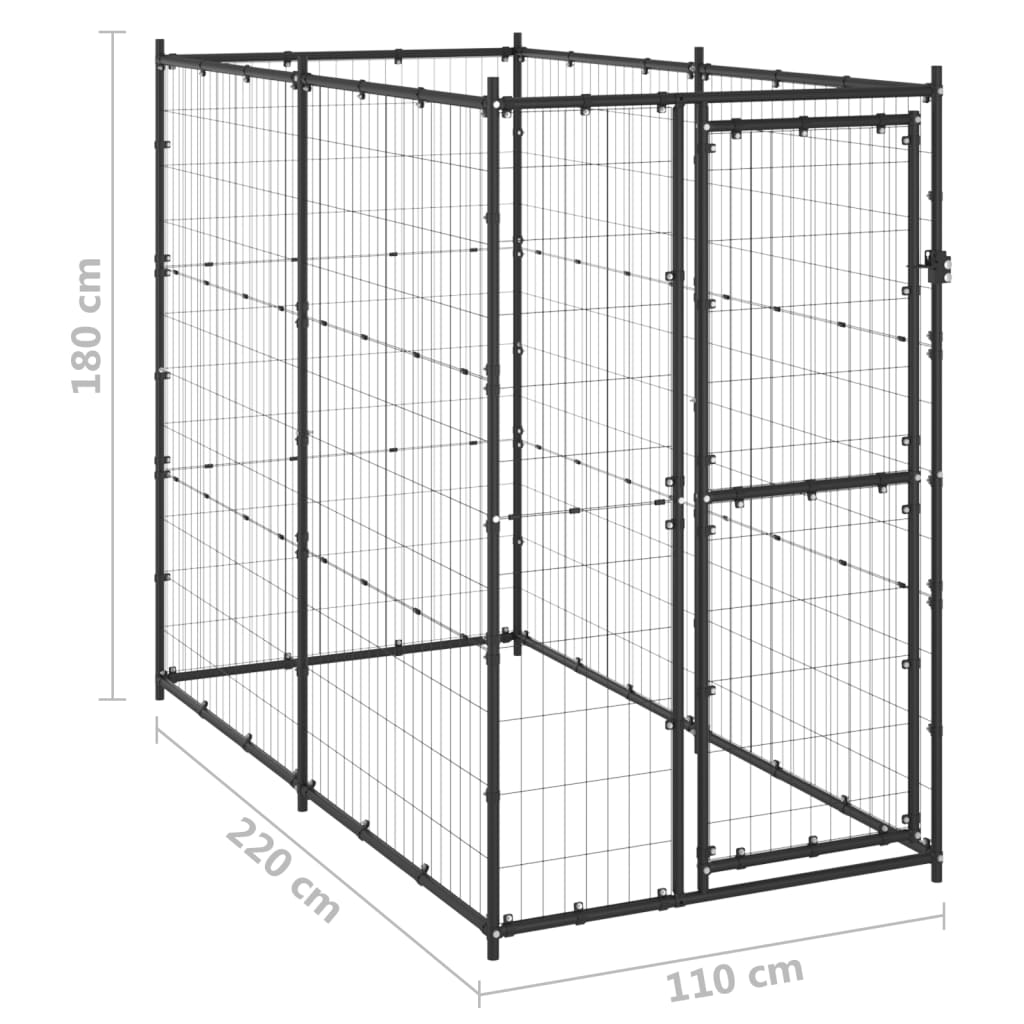 vidaXL Outdoor Dog Kennel Steel 43.3"x86.6"x70.9"