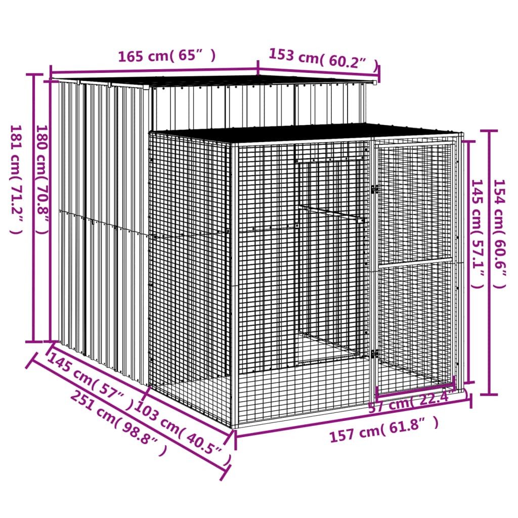 NNEVL Chicken Cage with Run Light Grey 165x251x181 cm Galvanised Steel