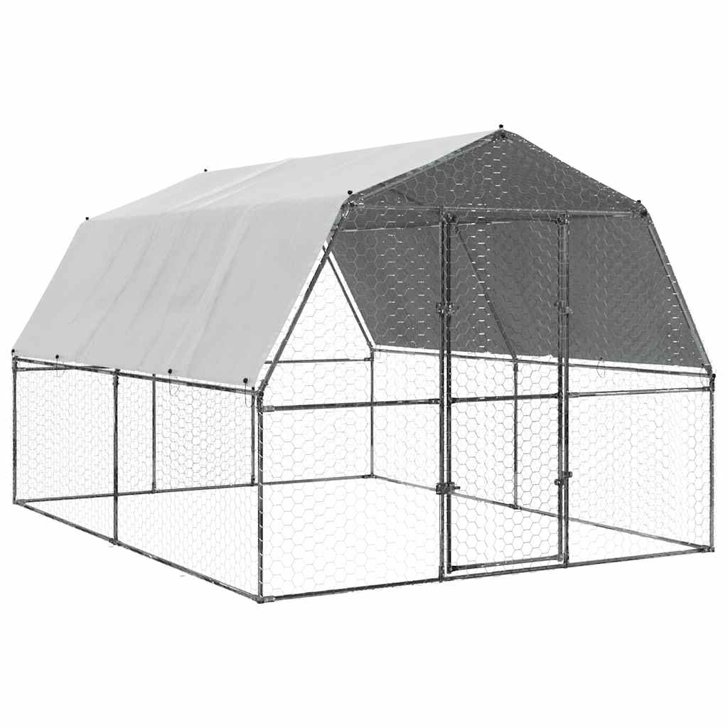 NNEVL Chicken Cage with Roof and Door Silver Galvanised Steel