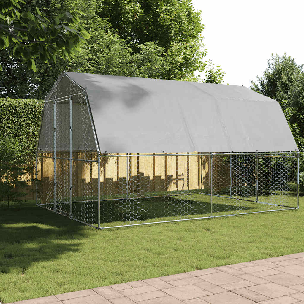 NNEVL Chicken Cage with Roof and Door Silver Galvanised Steel