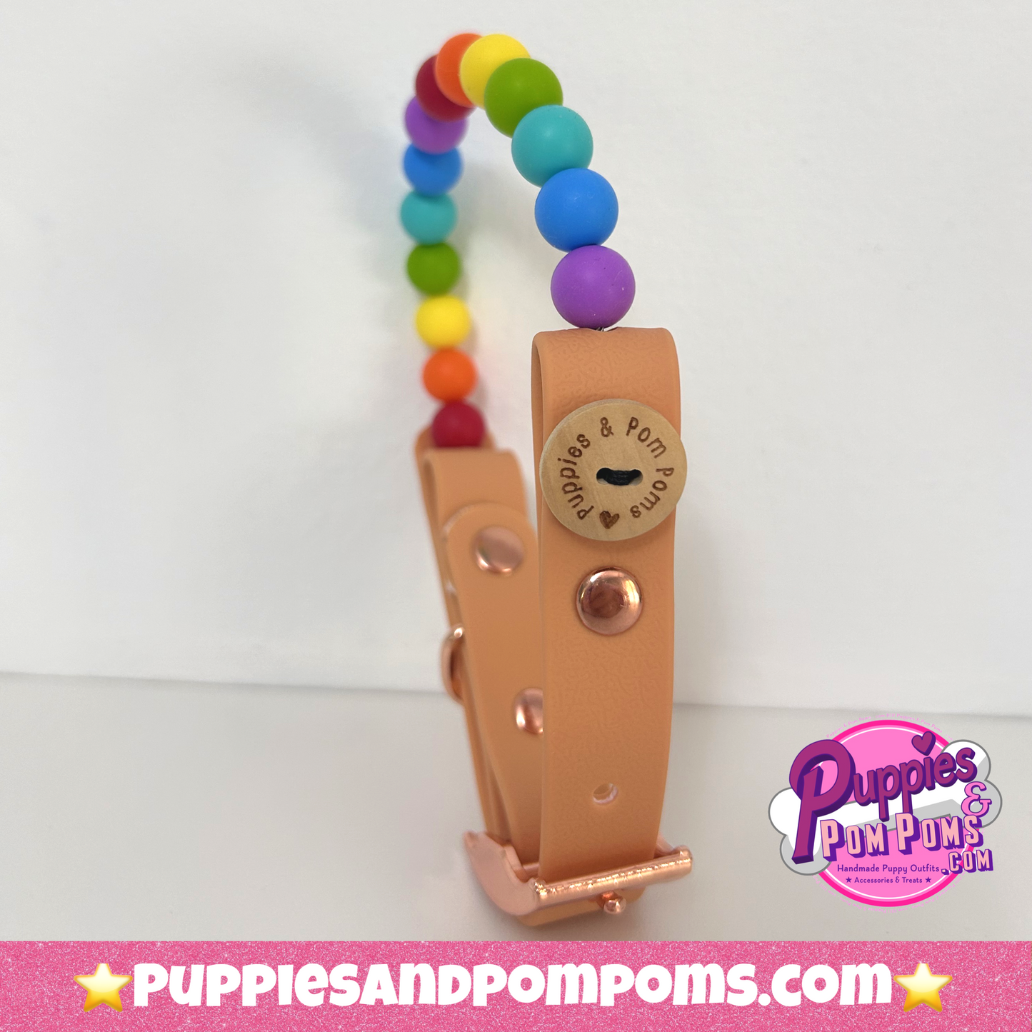 Handmade Rainbow Bead Dog Collar Vegan Leather