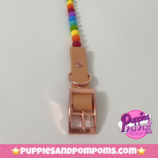Handmade Rainbow Bead Dog Collar Vegan Leather