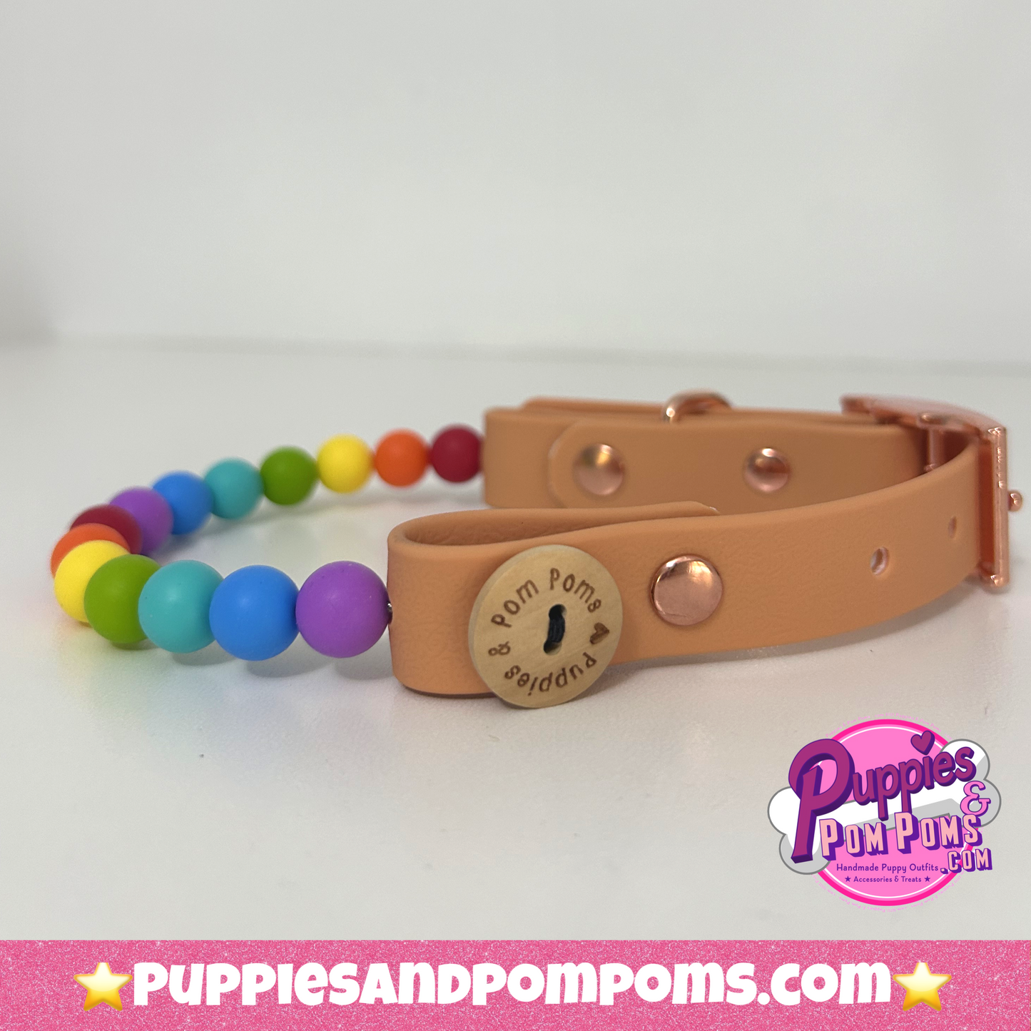 Handmade Rainbow Bead Dog Collar Vegan Leather