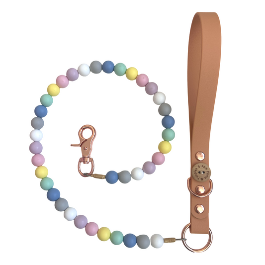 Pastel Bead Handmade Dog Leash - Vegan Leather - Tan