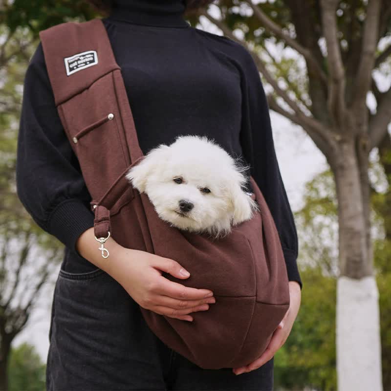 NNEDSZ Brown Adjustable Pet Sling Carrier Bag - Comfortable and Hands-Free Design