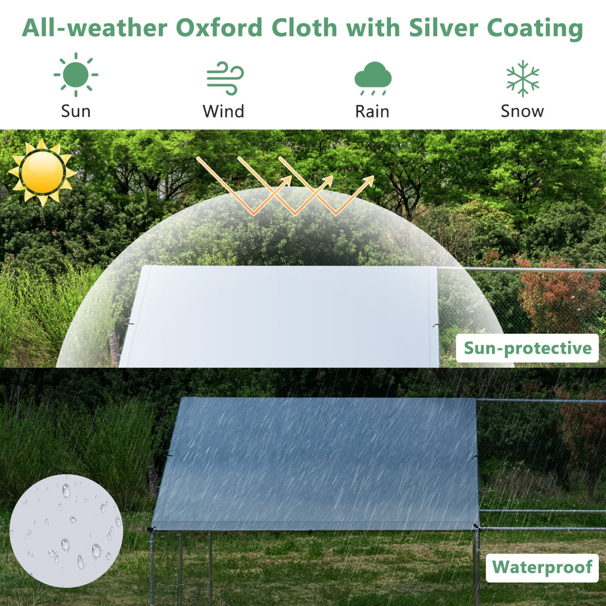 NNECW Large Spire-Shaped Chicken Coop with Waterproof and Sun-protective Cover for Backyard/Farm-400 cm x 300 cm x 195 cm