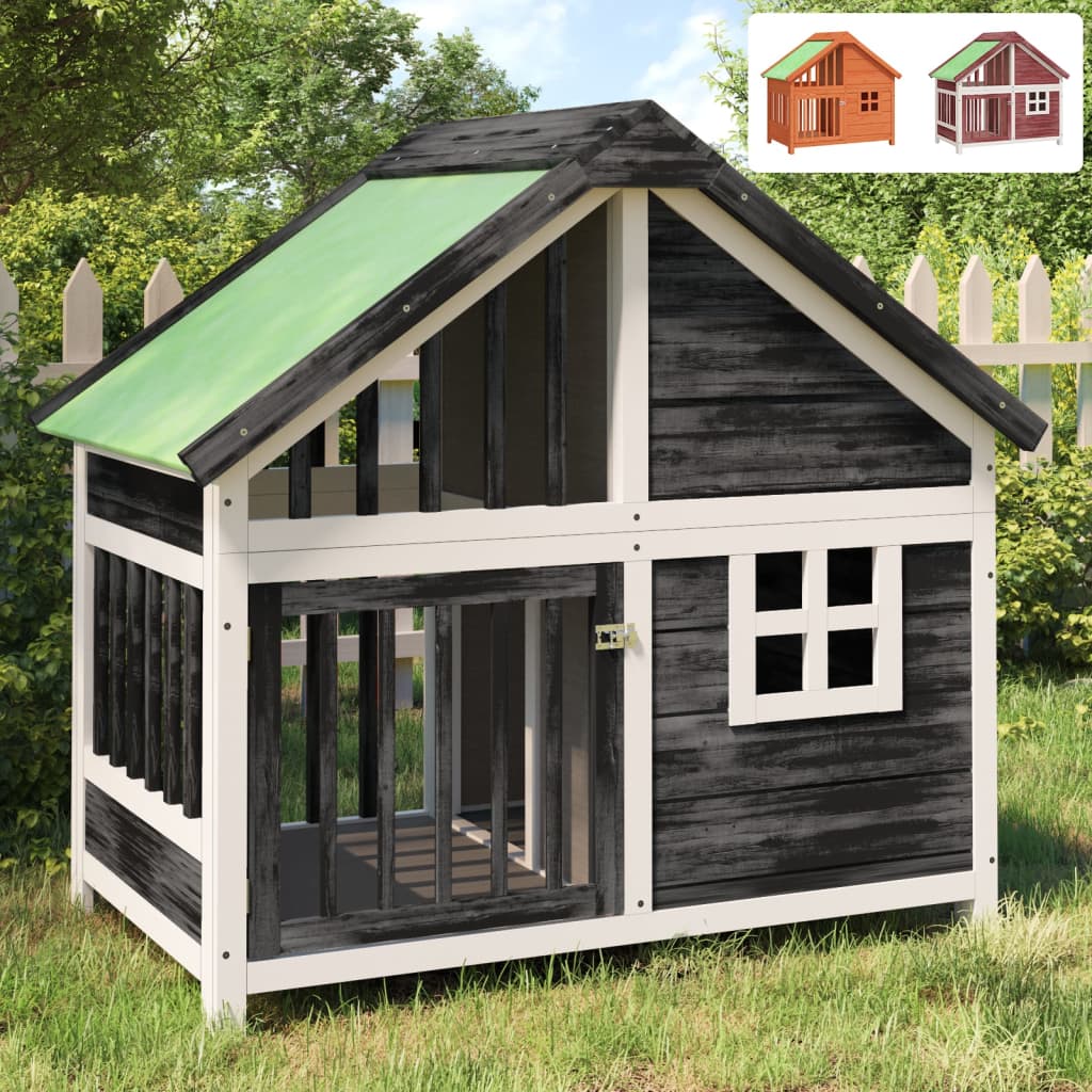 vidaXL Dog Kennel Brown 37.8"x23.8"x34.3" Solid Wood Pine